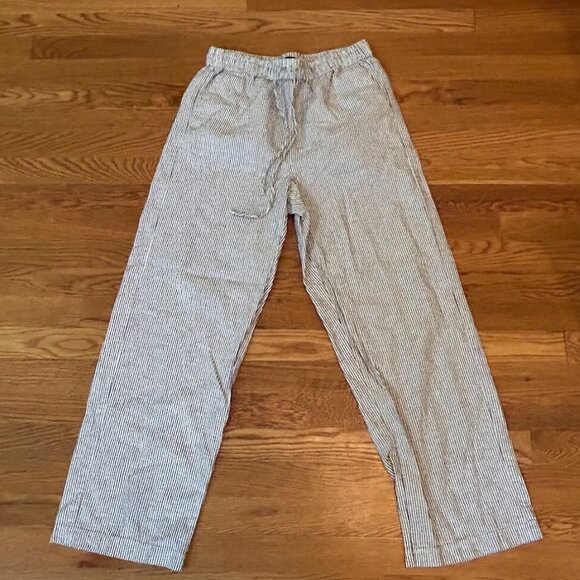 J Crew Linen White and Blue stripped pants - Picture 1 of 3